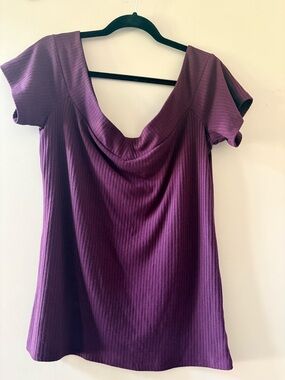 torrid Ribbed Drape-Neck Short Sleeve Top - Plum